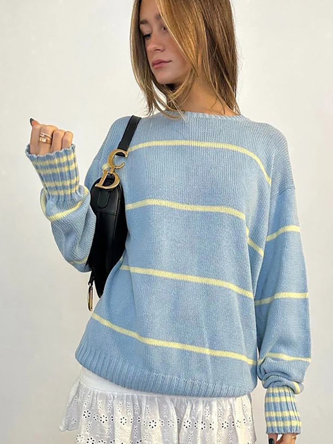 

StyleCast x Revolte Women Striped Pullover Sweater, Blue