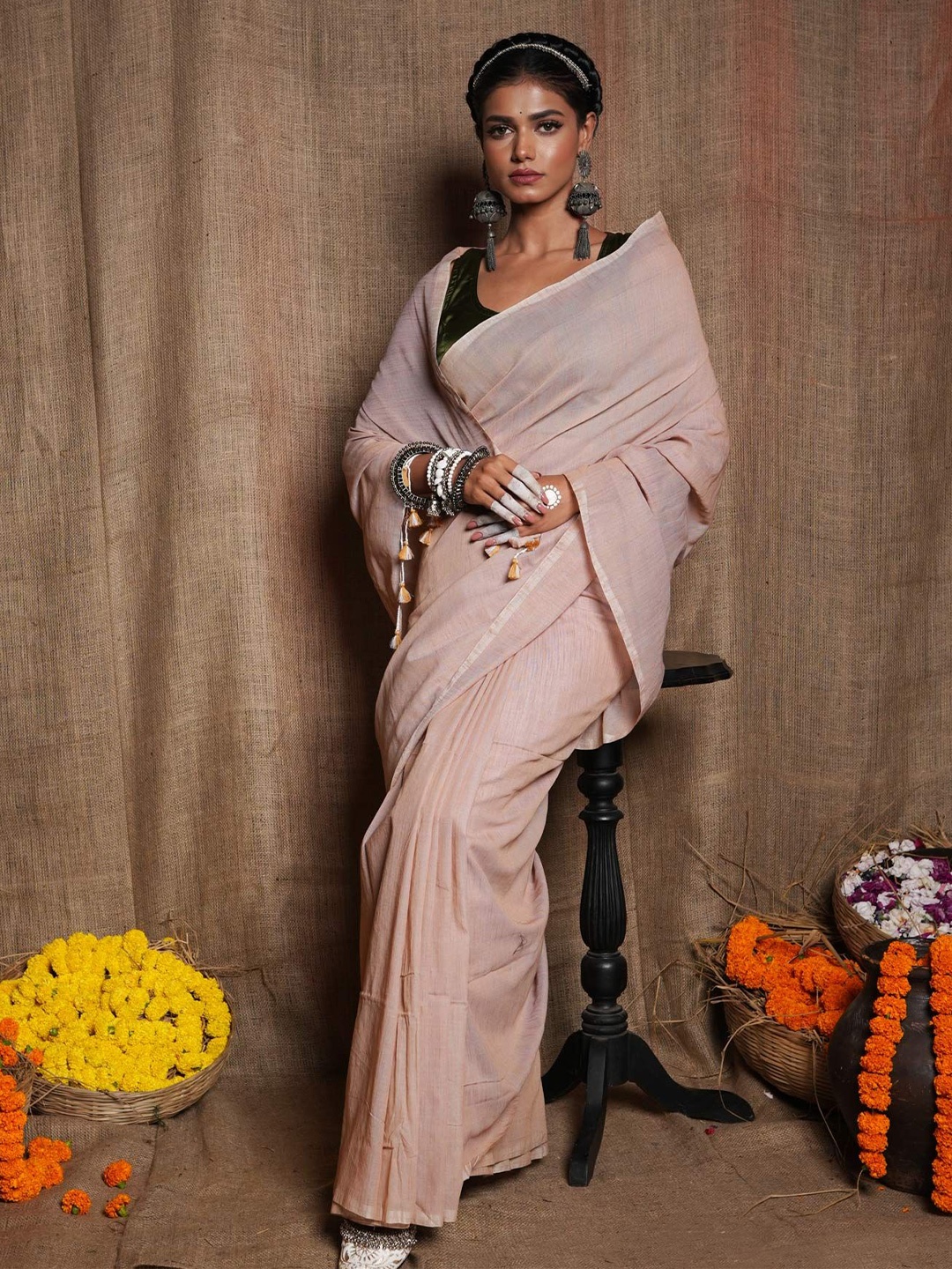 

Unnati Silks Pure Cotton Handloom Kota Saree, Beige