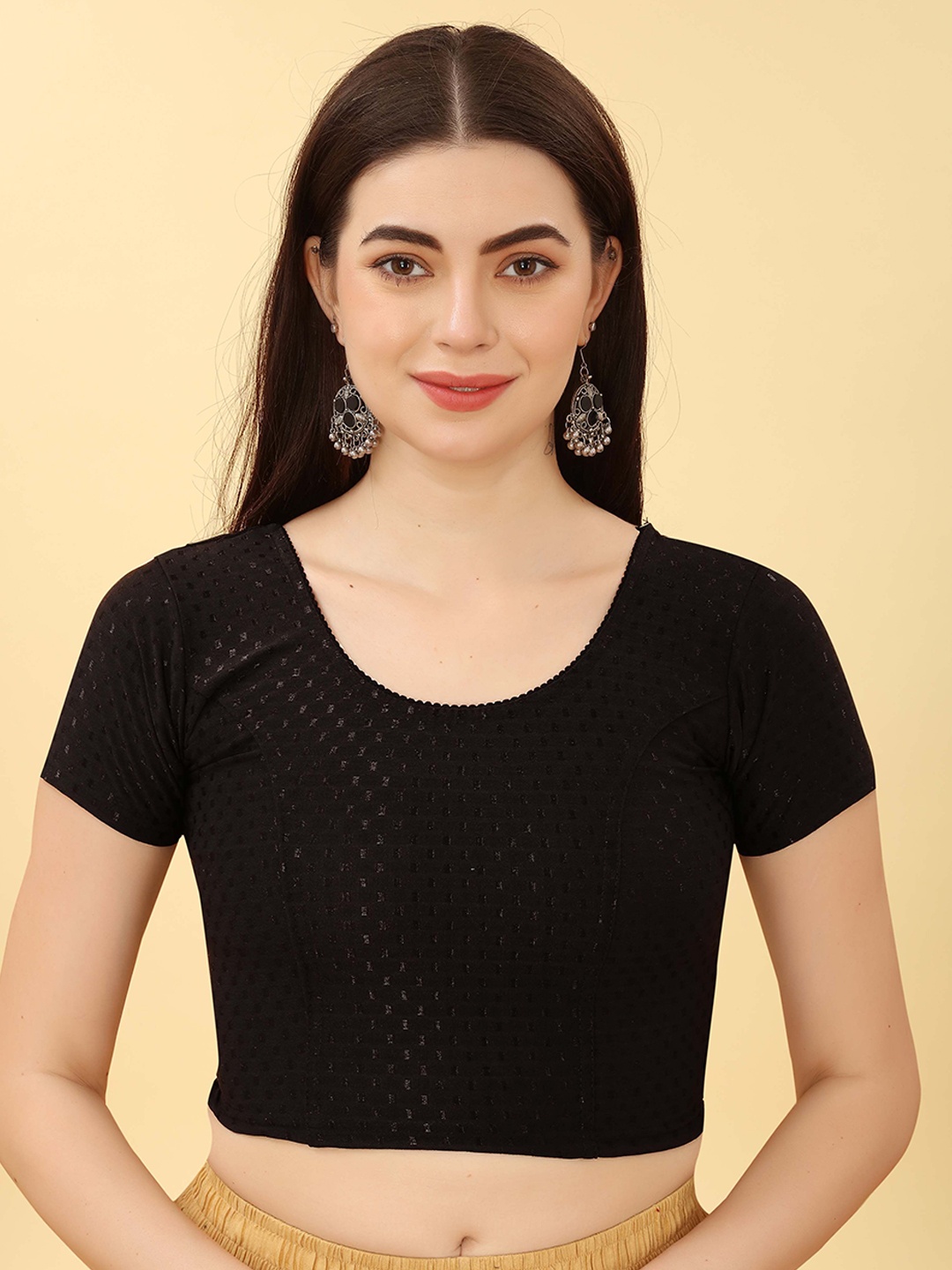 

Krimmple Woven Design Saree Blouse, Black