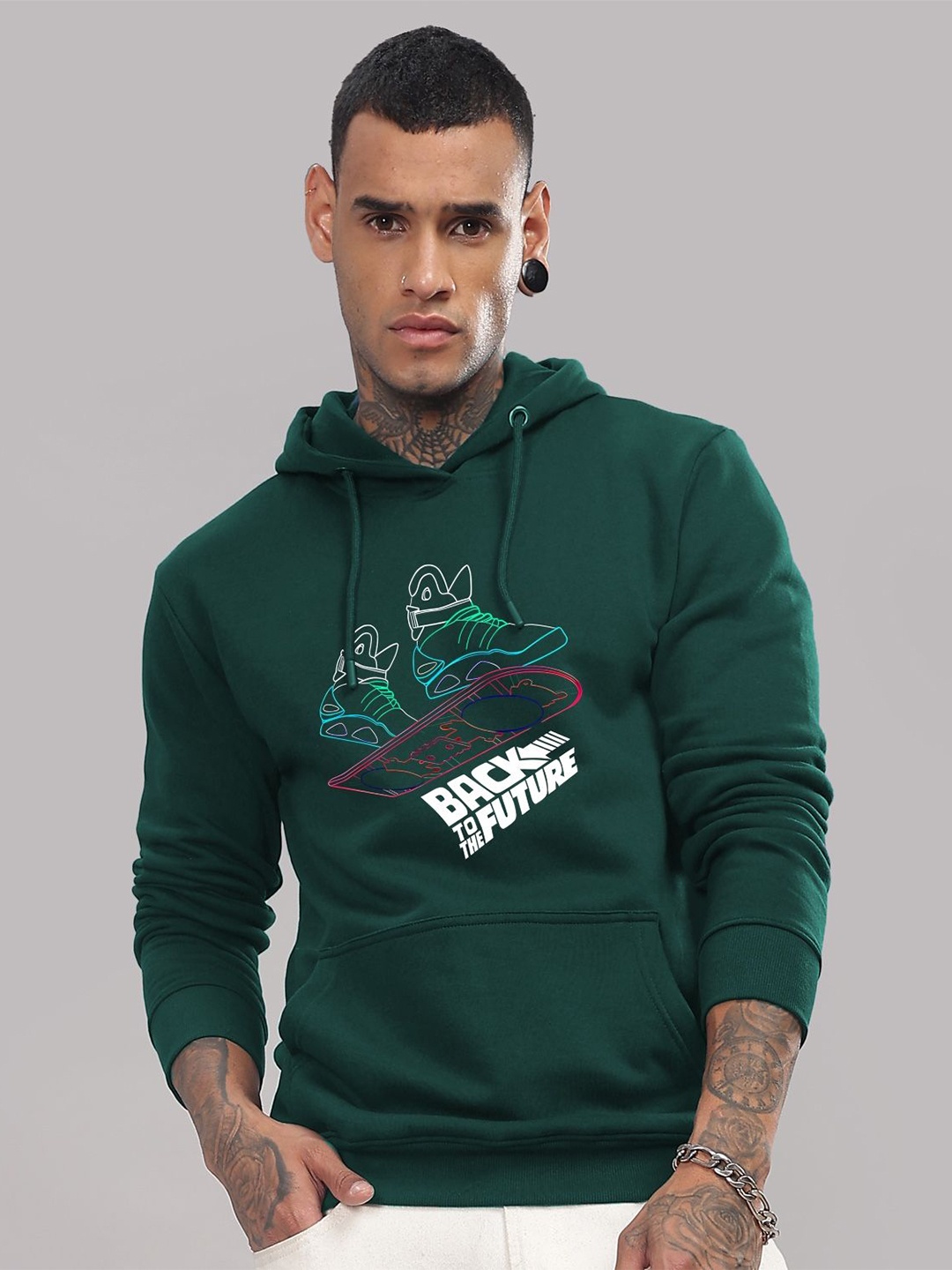 

ADRO Men Printed Hooded Sweatshirt, Green