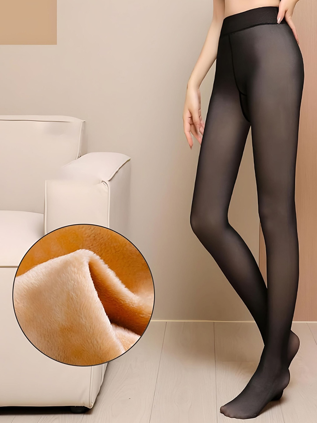 

Hill Islands Winter Tone Dual Tone Semi Sheer Thermal Stockings, Black