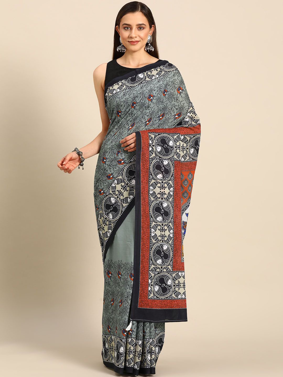 

BUTA BUTI Floral Printed Pure Cotton Saree, Red