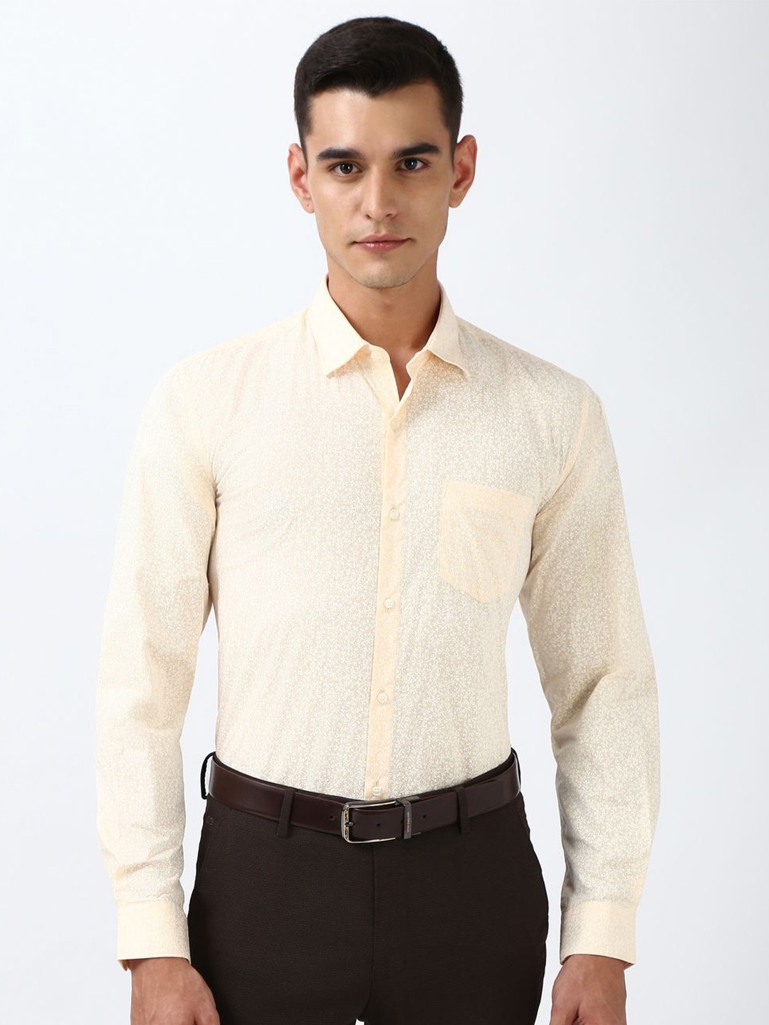 

Peter England Men Spread Collar Micro Ditsy Printed Cotton Formal Shirt, Cream
