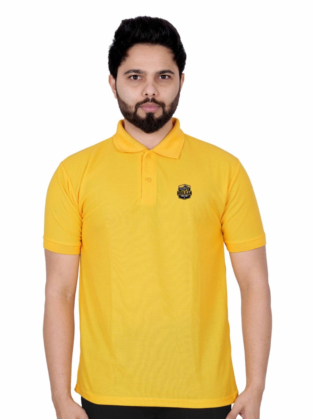 

LA MILANO Men Polo Collar Applique Slim Fit T-shirt, Yellow