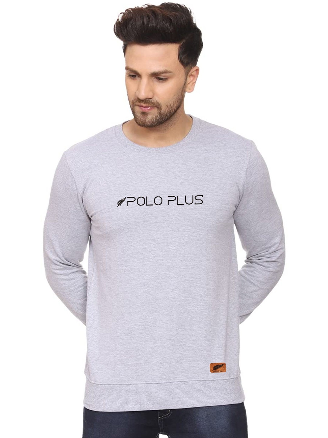 

Polo Plus Men Alphanumeric Printed Pullover Sweatshirt, Grey