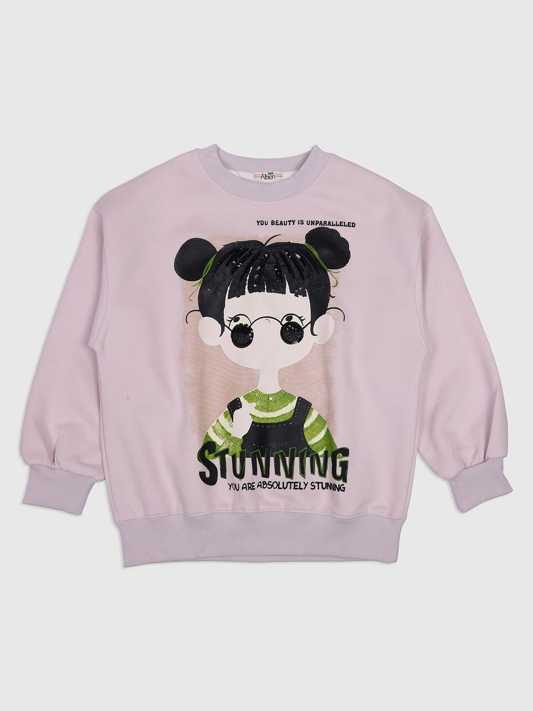 

CHUNMUN Girls Printed Round Neck Sweatshirt, Peach