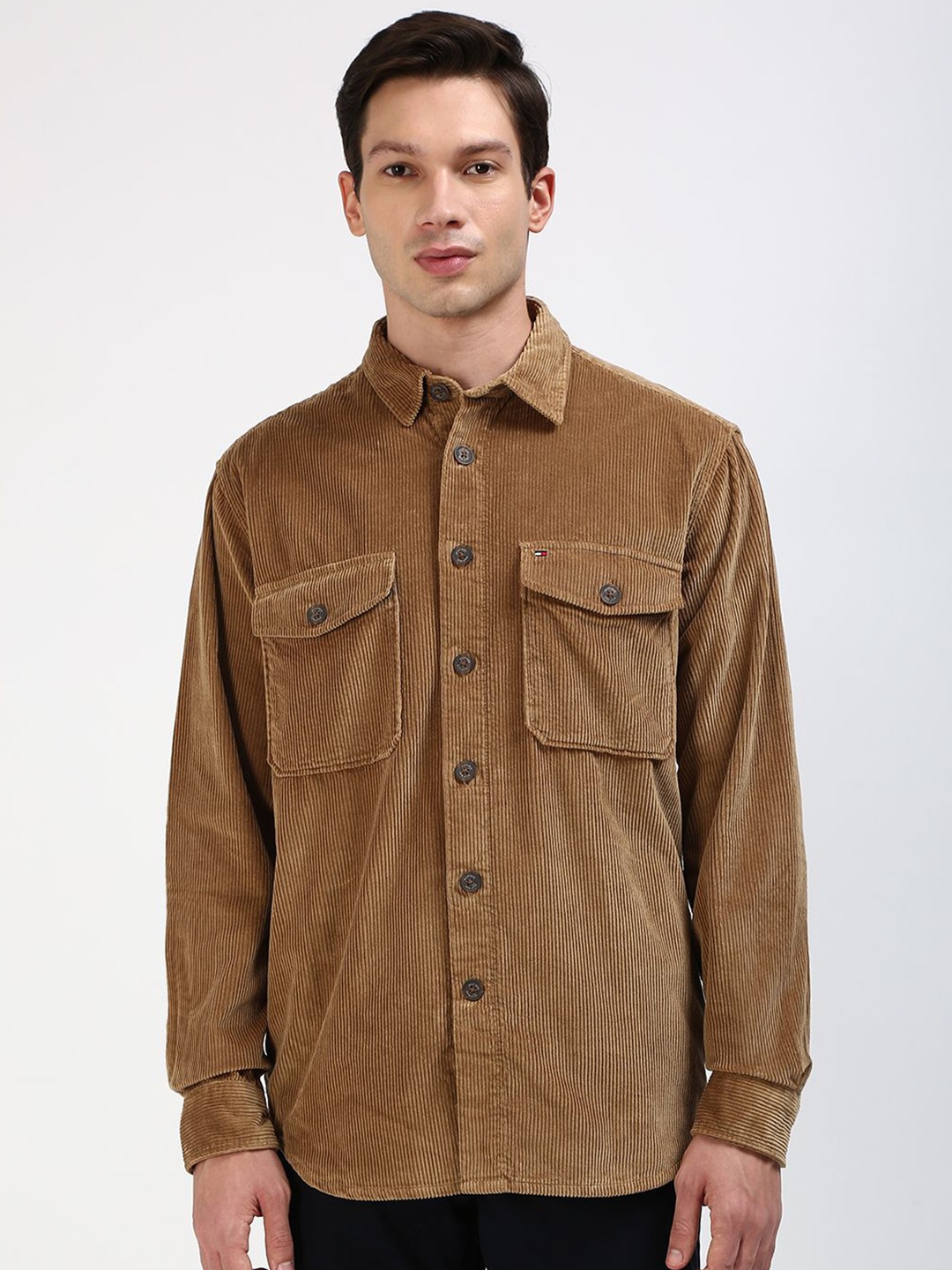

Tommy Hilfiger Men Classic Spread Collar Solid Cotton Casual Shirt, Khaki