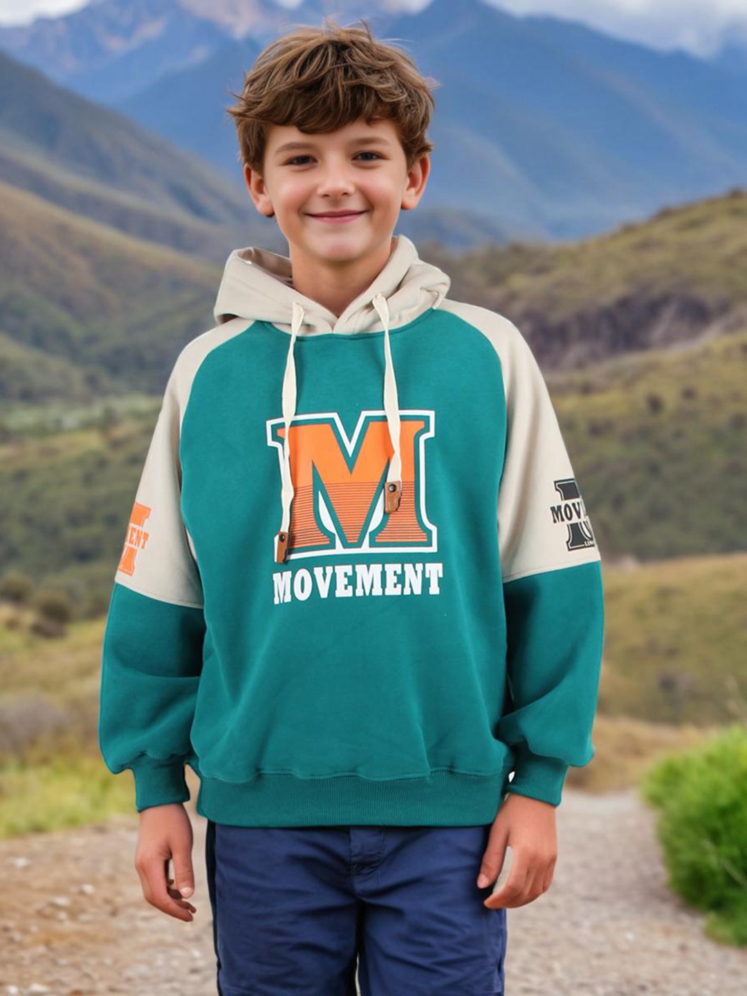 

INCLUD Boys Colourblocked Hooded Pullover Sweatshirt, Green