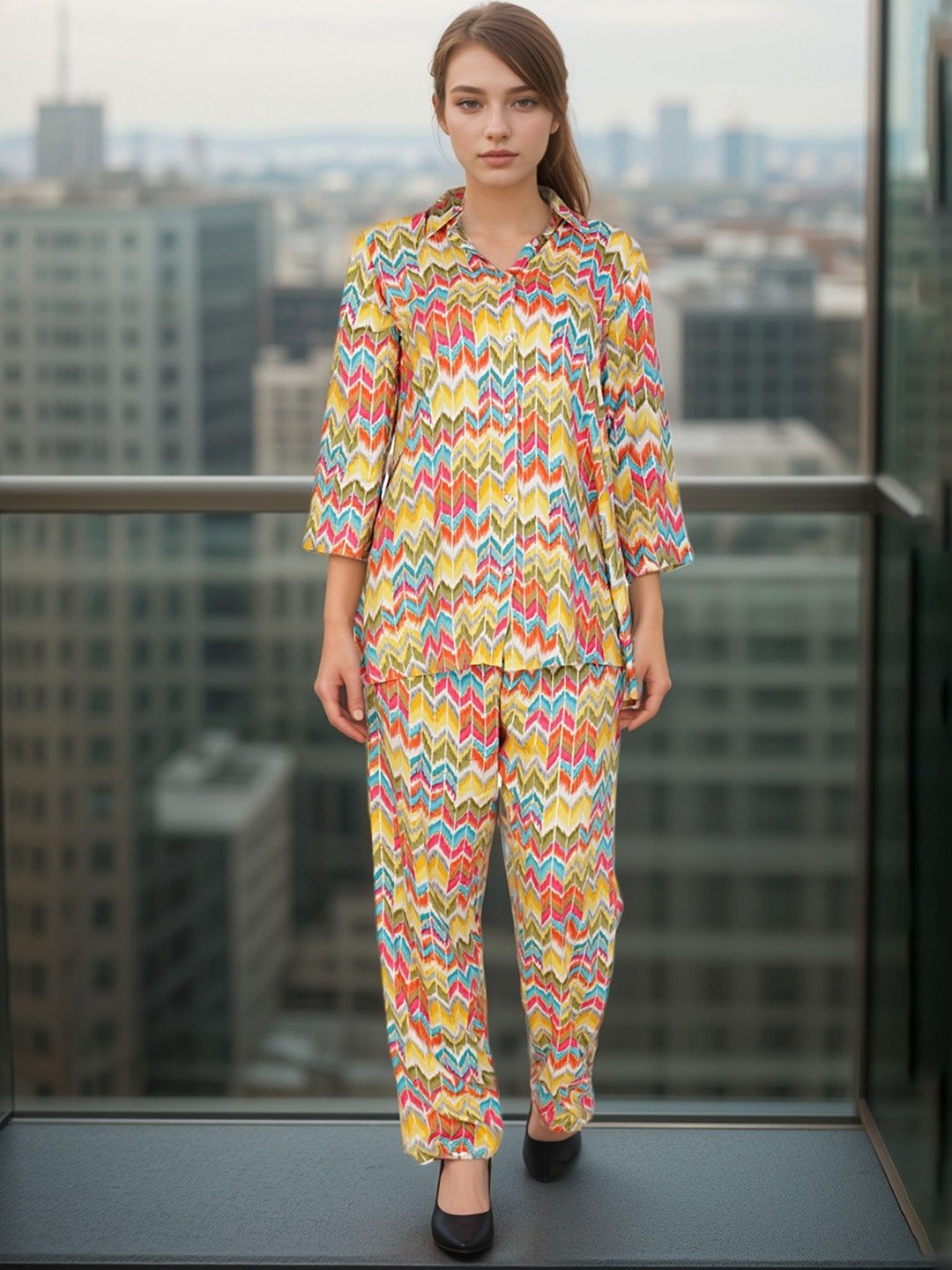 

BAESD Abstract Printed Shirt With Trousers, Yellow