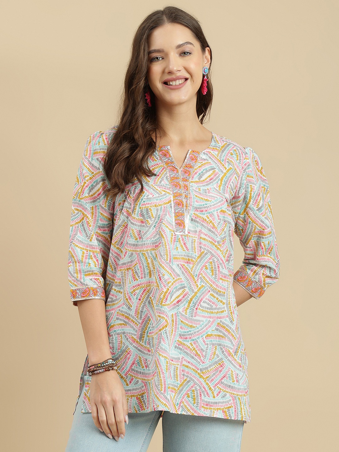 

KALINI Women Abstract Printed Pure Cotton Kurti, White