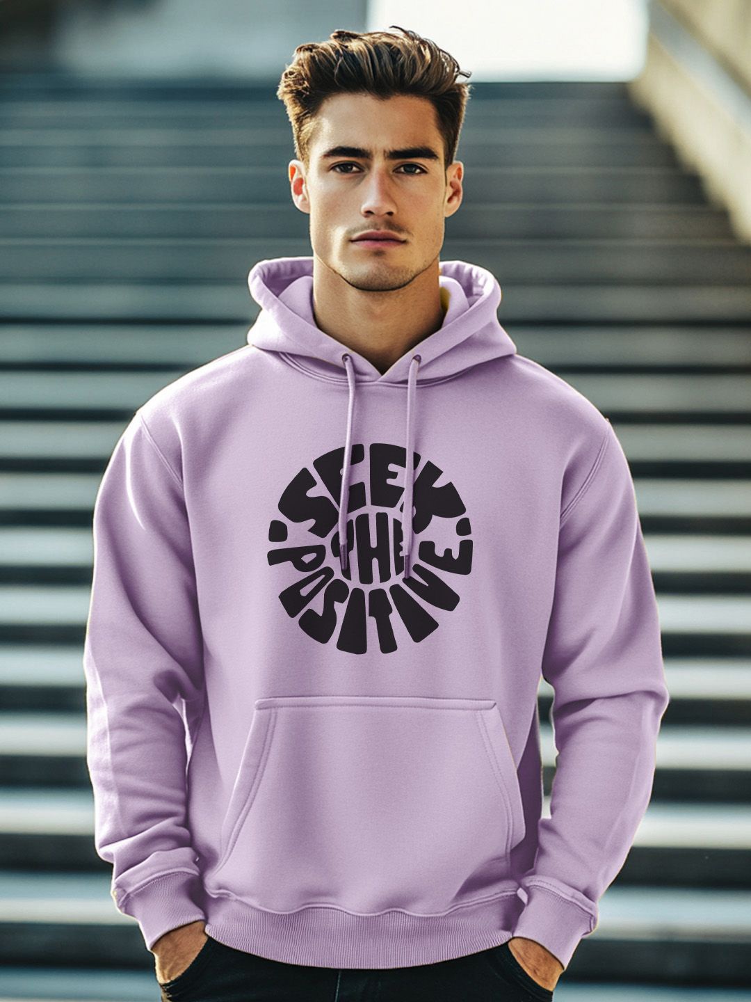 

NOBERO Men Printed Hooded Sweatshirt, Lavender