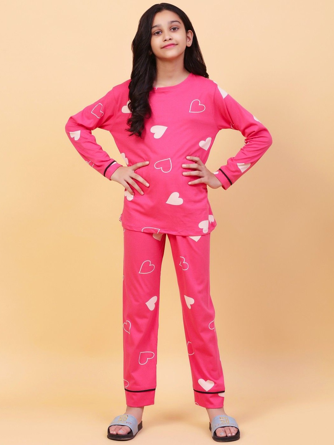 

Ninos Dreams Girls Printed Pure Cotton Night suit, Pink
