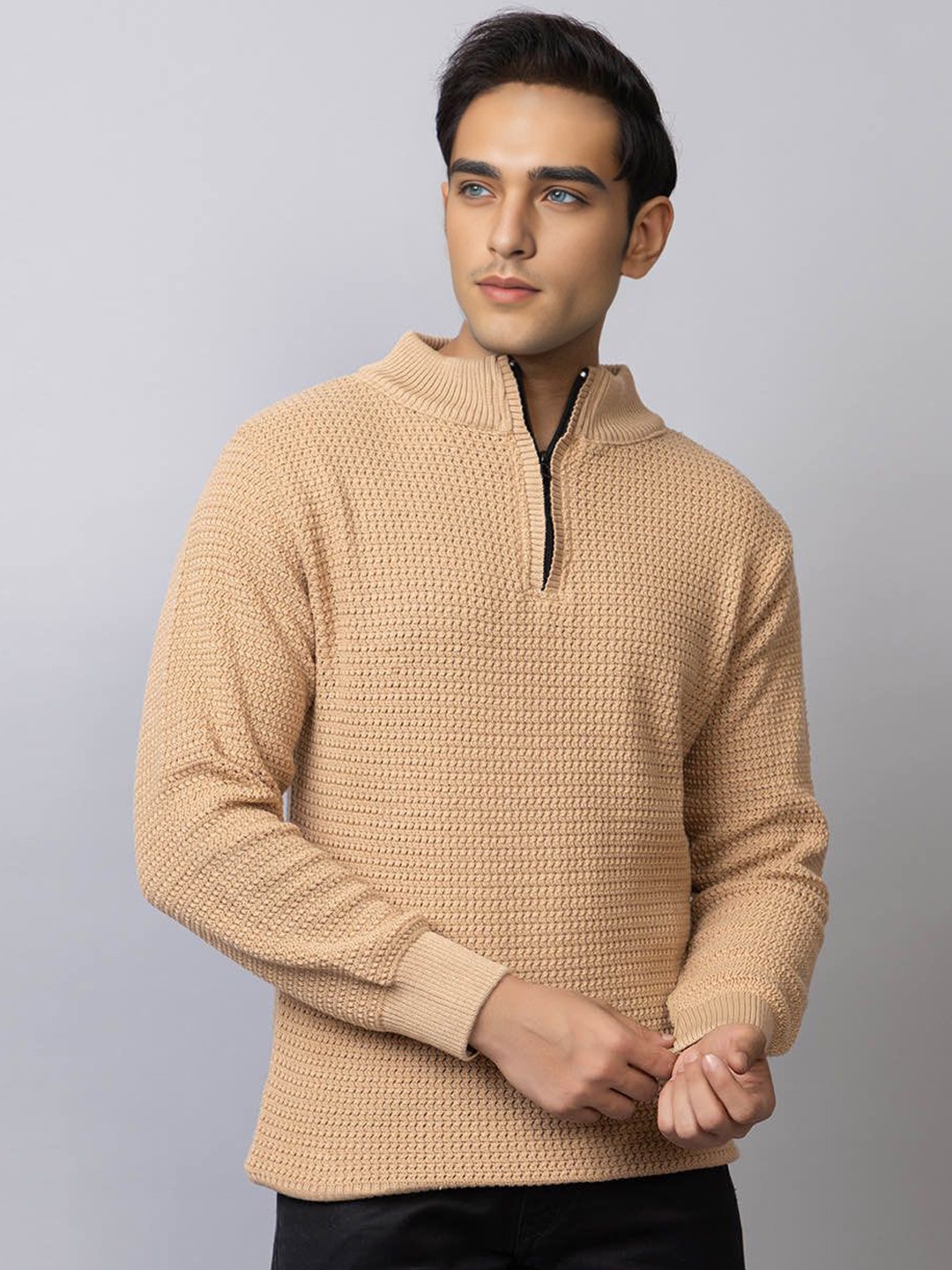 

TYSORT Men Cable Knit Woollen Pullover, Beige