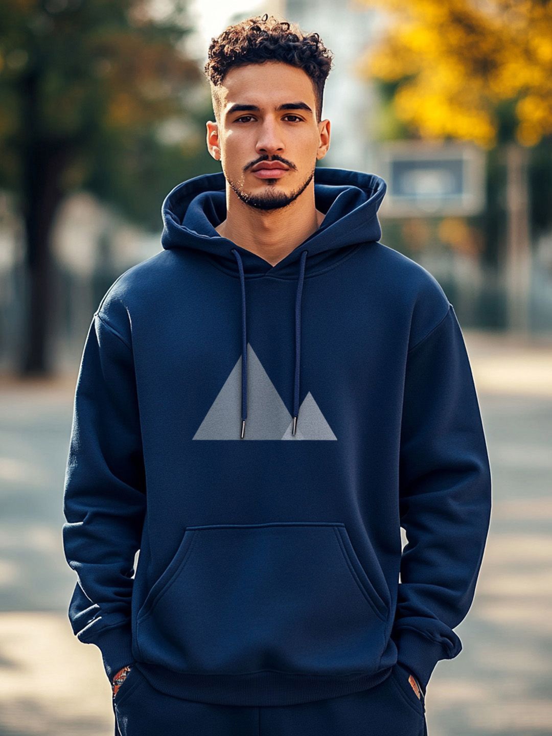 

NOBERO Men Printed Hooded Sweatshirt, Navy blue