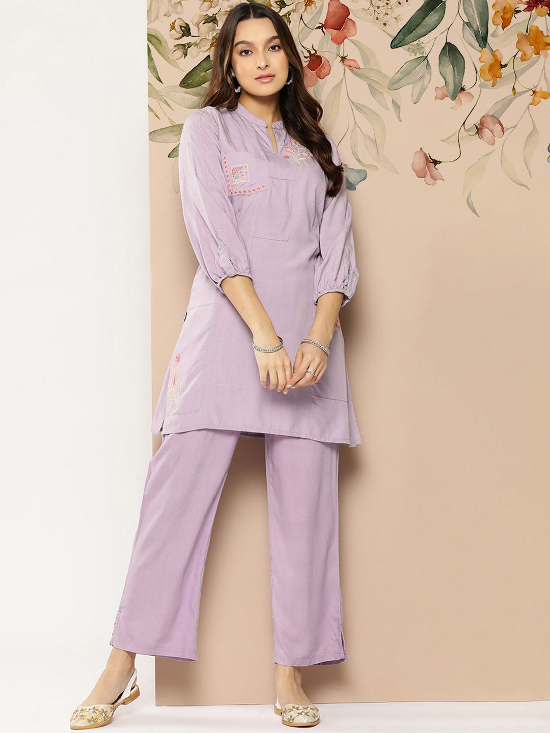 

Nayam By Lakshita Floral Embroidered Tunic With Trousers, Lavender