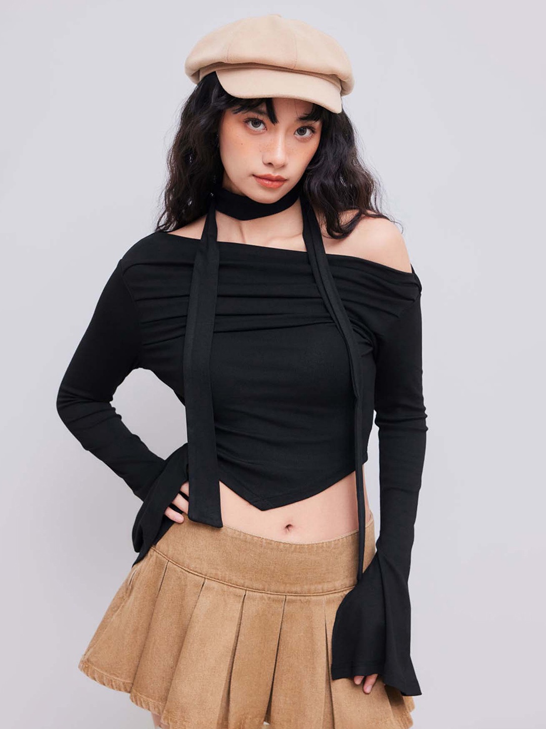 

LULU & SKY Women Solid Off-Shoulder Top, Black