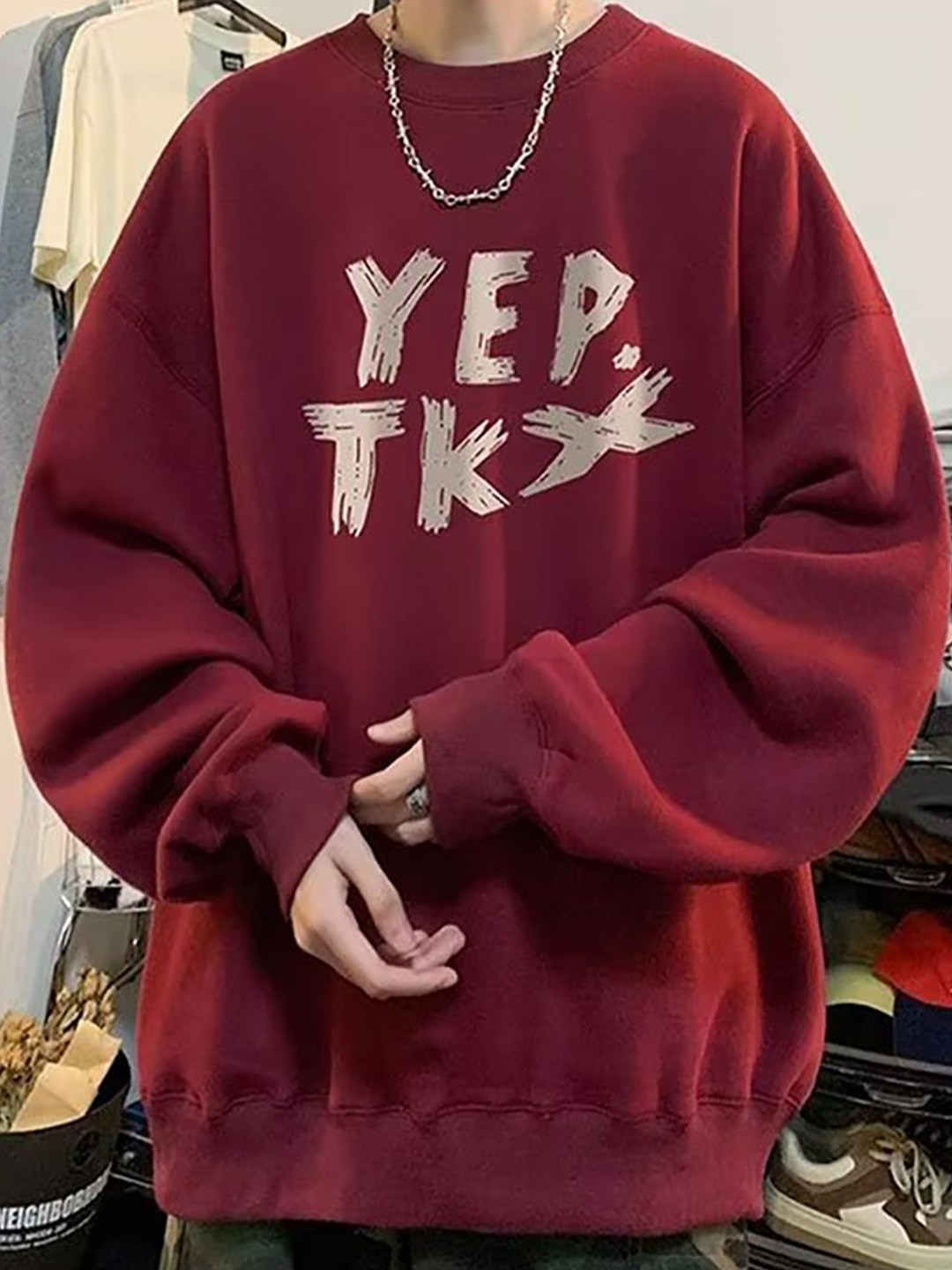 

StyleCast x Revolte Men Printed Sweatshirt, Maroon