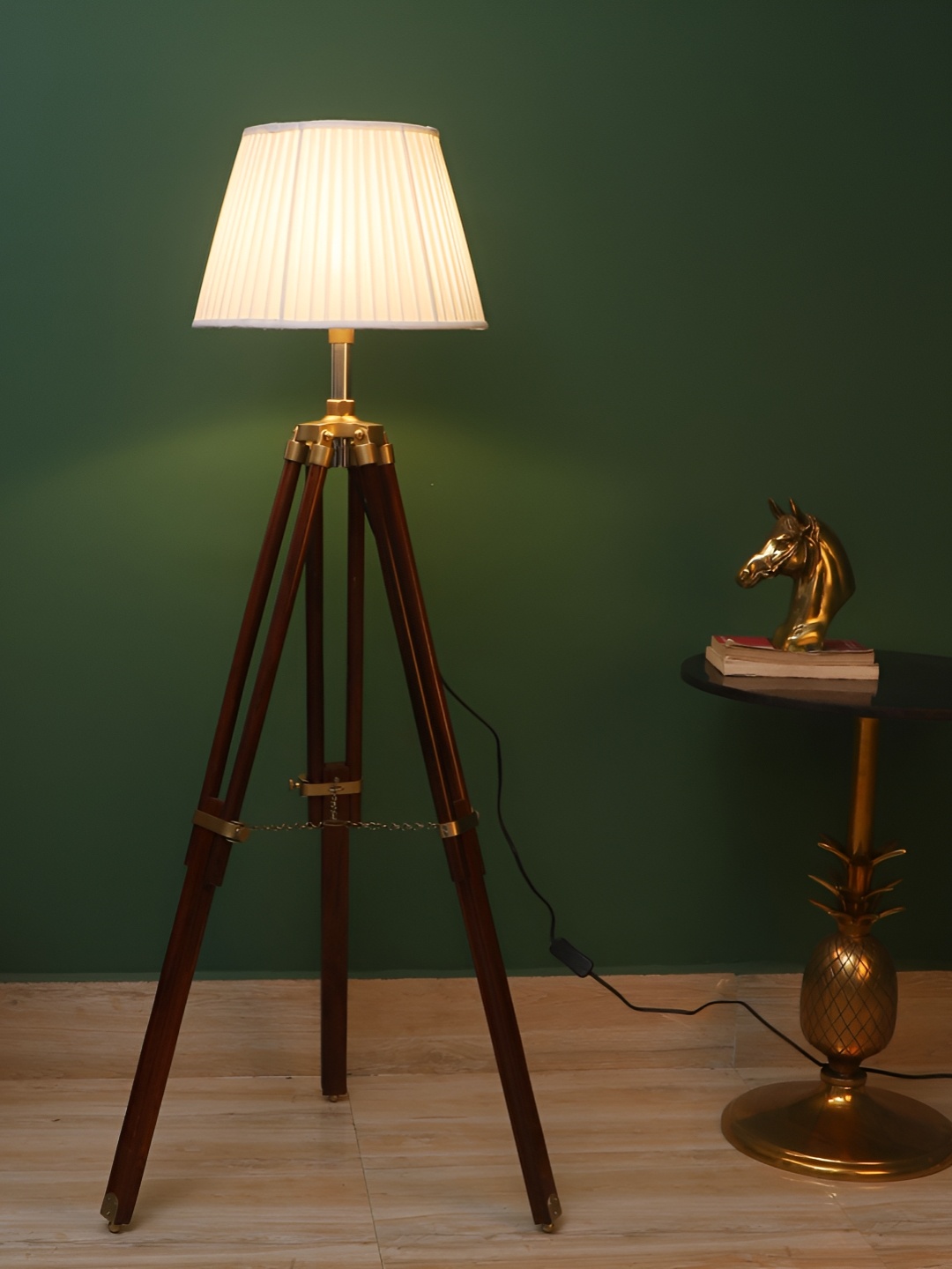 

pristine interiors Argus Brown & White Jute Shade Wooden Tripod Floor Lamp