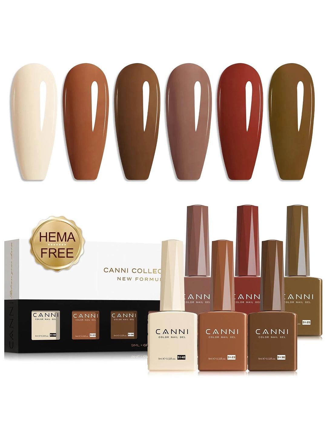 

CANNI Set Of 6 Color Nail Gel Polish- 9 ml Each- Shade- 2326, Brown