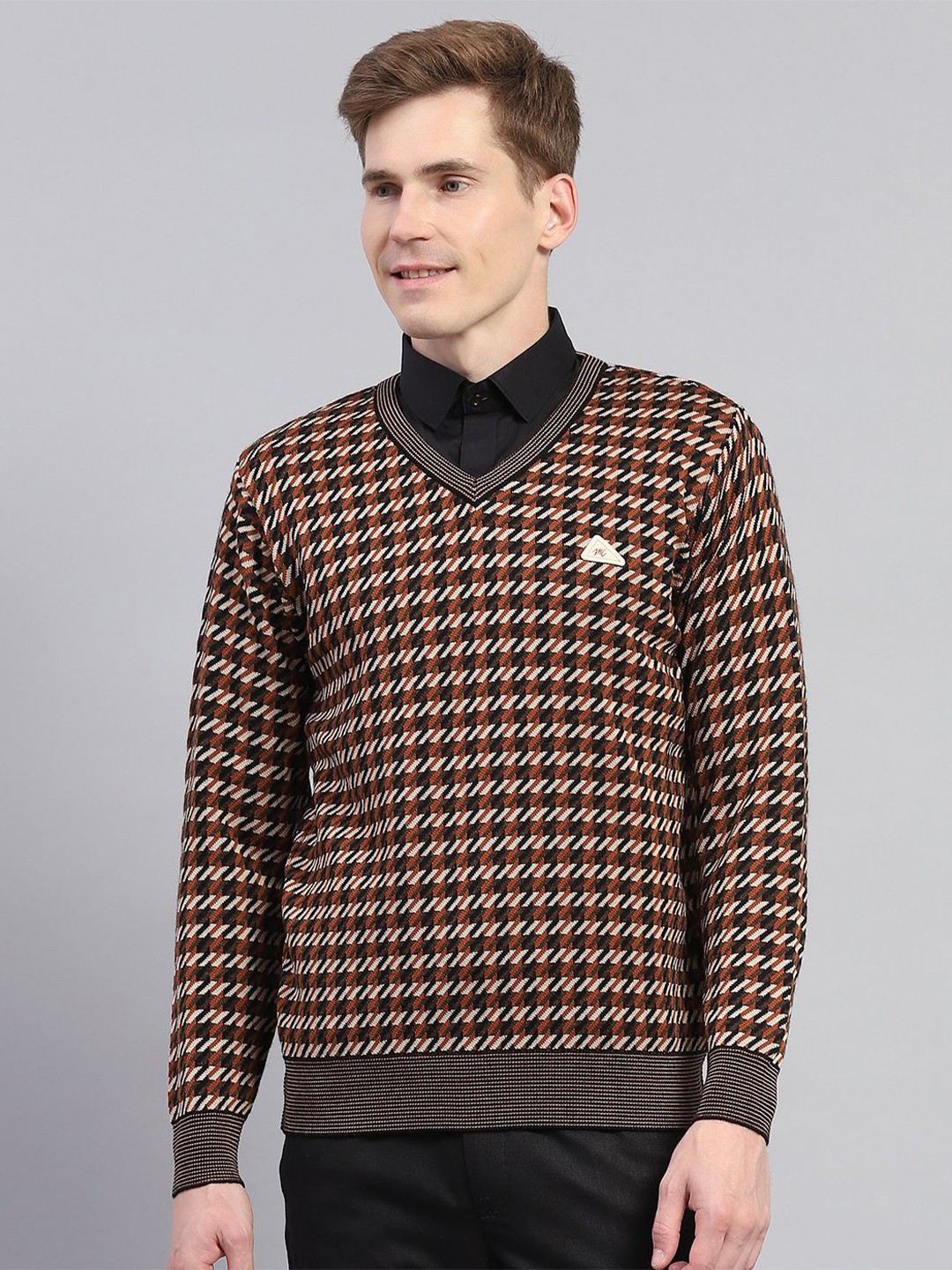 

Monte Carlo Men Striped Woollen Pullover, Brown