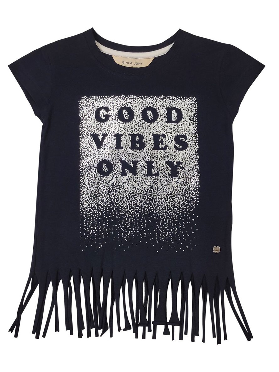 

Gini and Jony Girls Typography Printed Round Neck Cotton Top, Navy blue