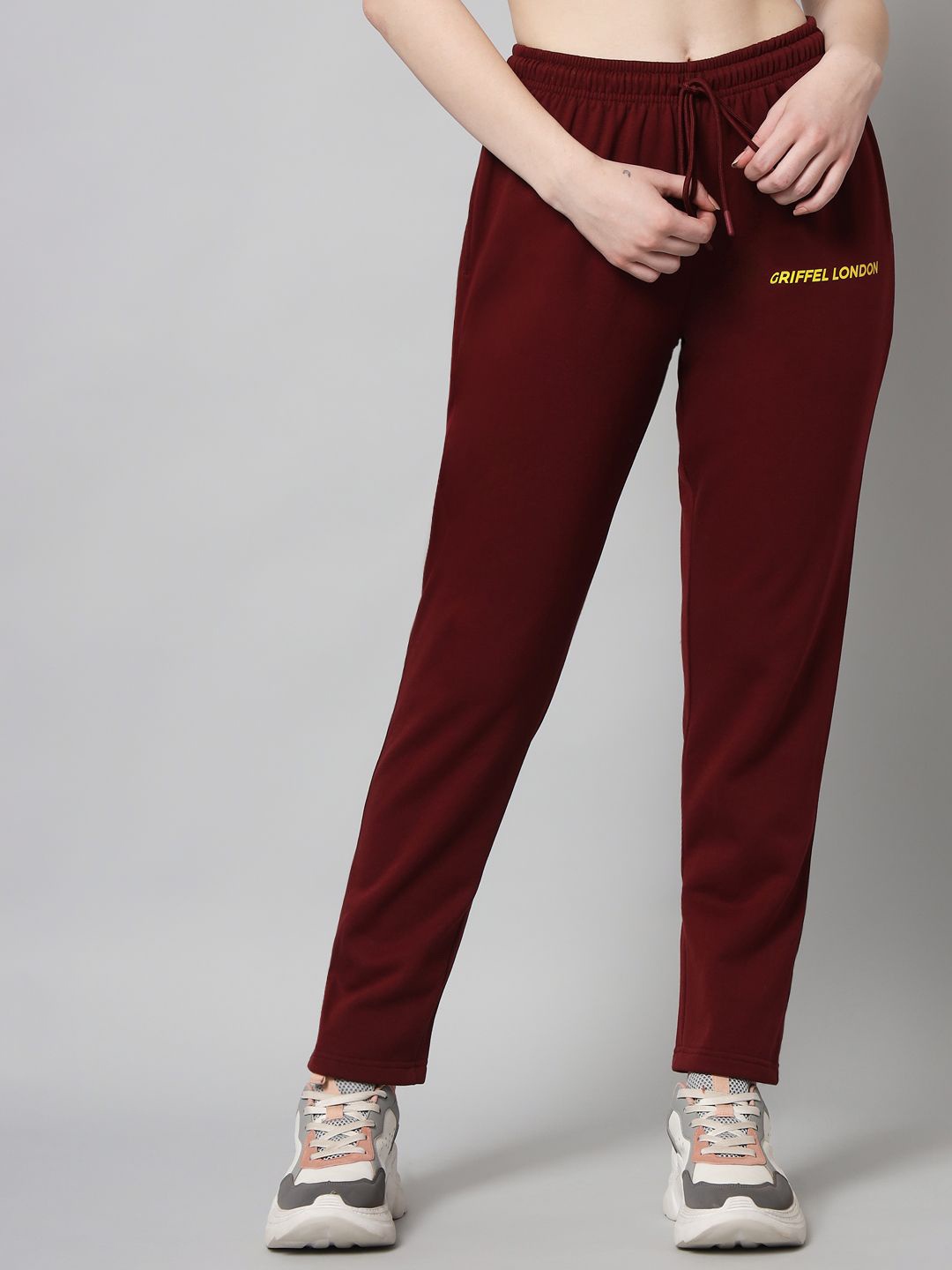 

GRIFFEL Women Printed Mid-Rise Track Pants, Maroon