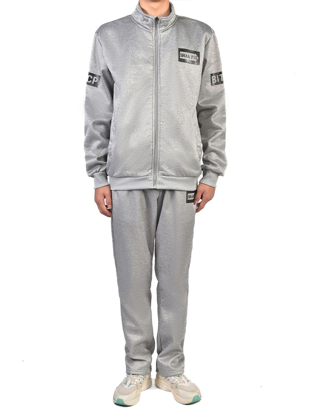 

StyleCast x Revolte Printed Mock Collar Jacket with Trouser Tracksuit Set, Grey