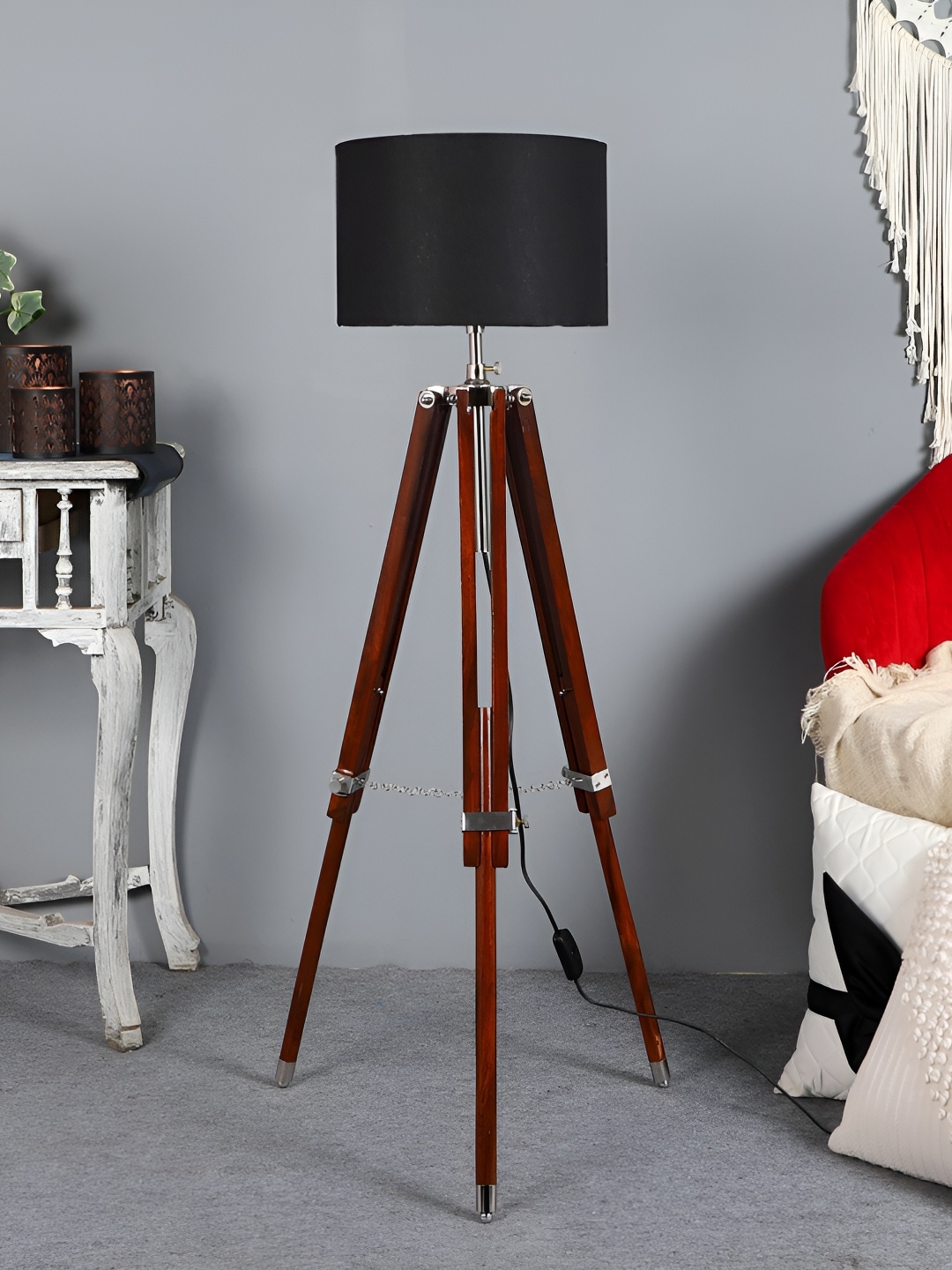 

pristine interiors Brown & Black Wooden Tripod Floor Lamps