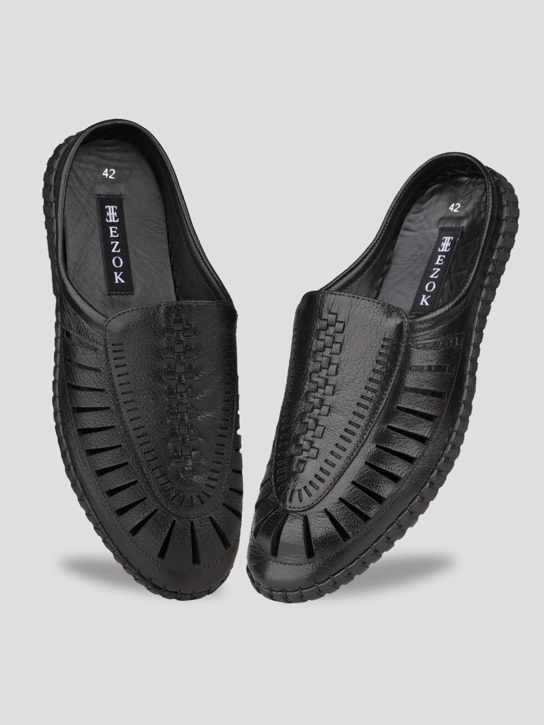 

EZOK Men Leather Slip-On Solid Mules, Black
