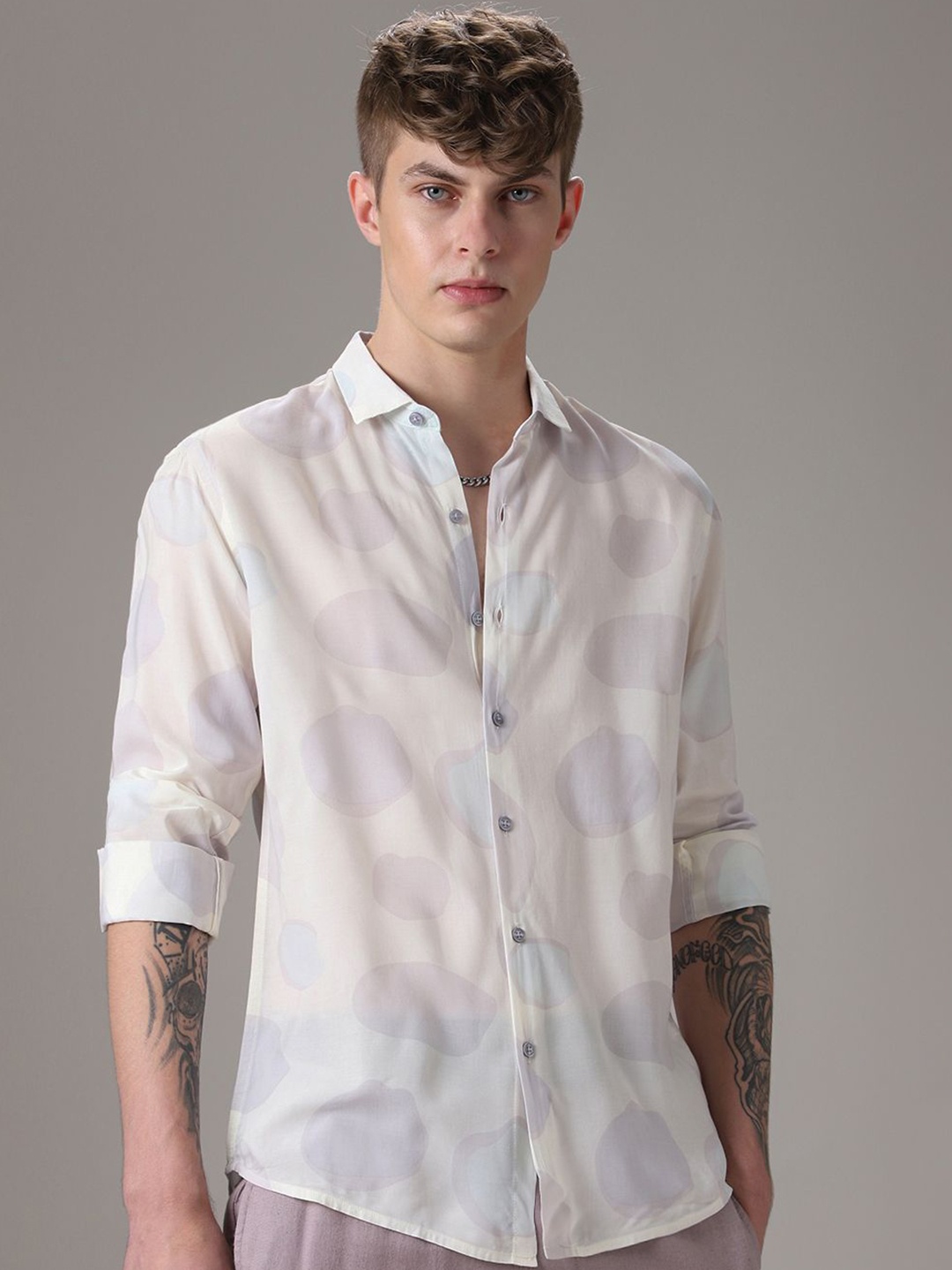 

Banana Club Men Classic Slim Fit Opaque Printed Casual Shirt, White