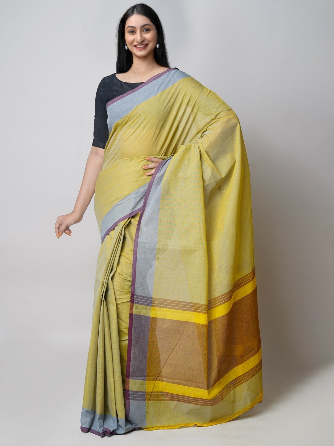 

Unnati Silks Pure Cotton Handloom Mangalagiri Saree, Yellow