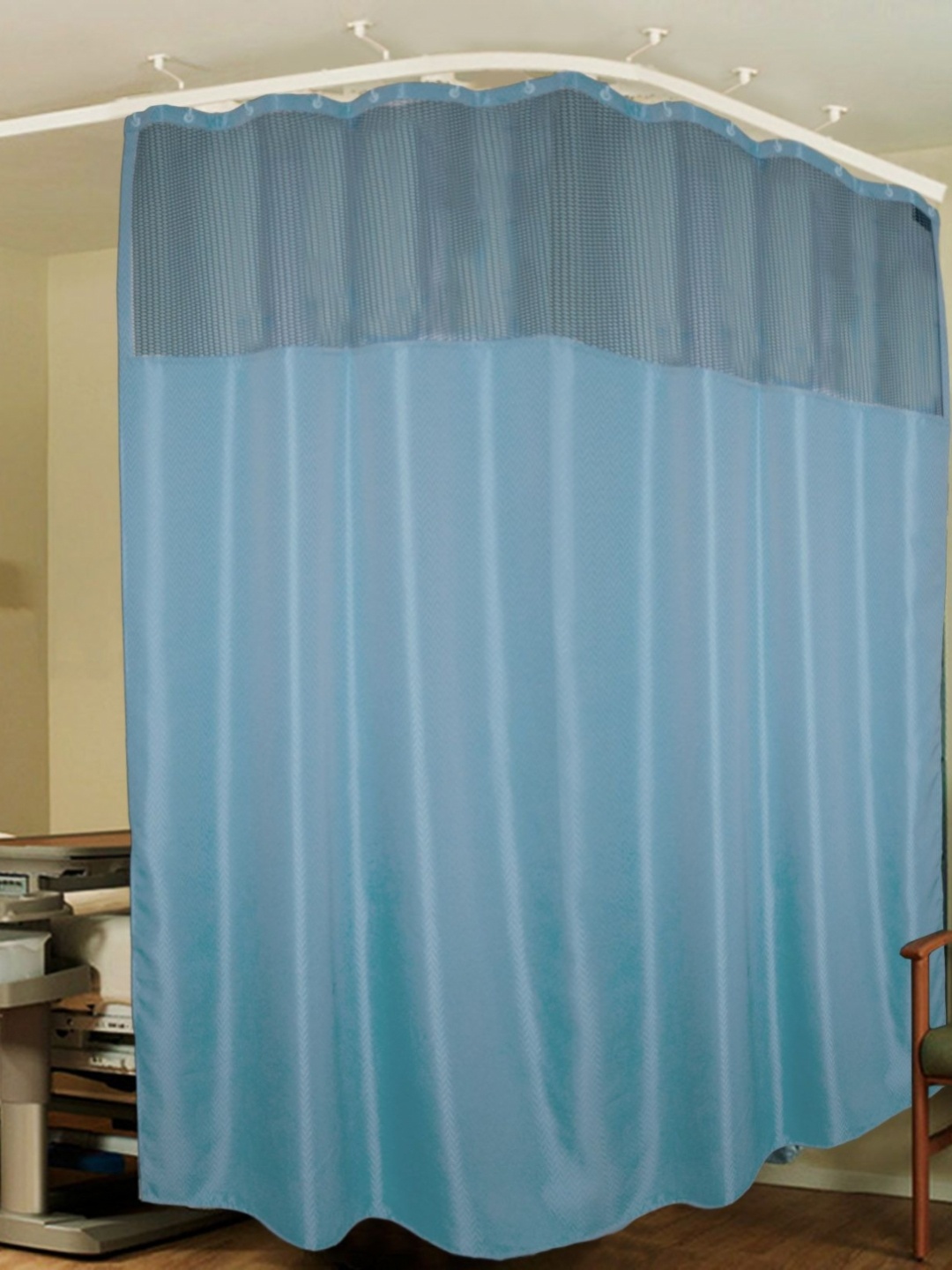 

Lushomes Blue Zig Zag Woven Design Clinic Curtain With Hooks