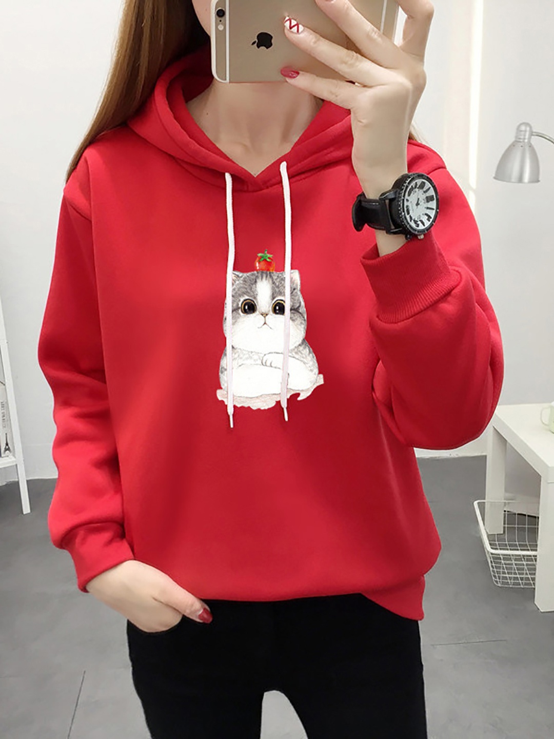 

StyleCast x Revolte Women Graphic Printed Hooded Cotton Sweatshirt, Red