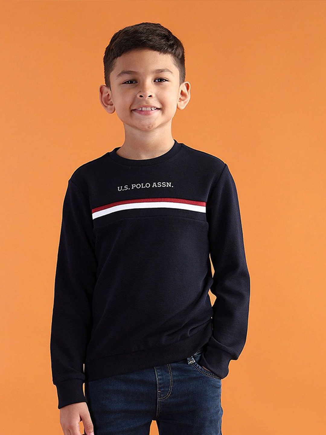 

U.S. Polo Assn. Kids Boys Brand Logo Printed Cotton Sweatshirt, Navy blue