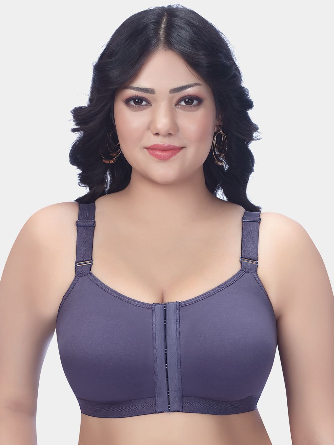

Trylo Riza Front Open Non-Padded Non-Wired Seamless Molded Full Coverage Bra, Grey
