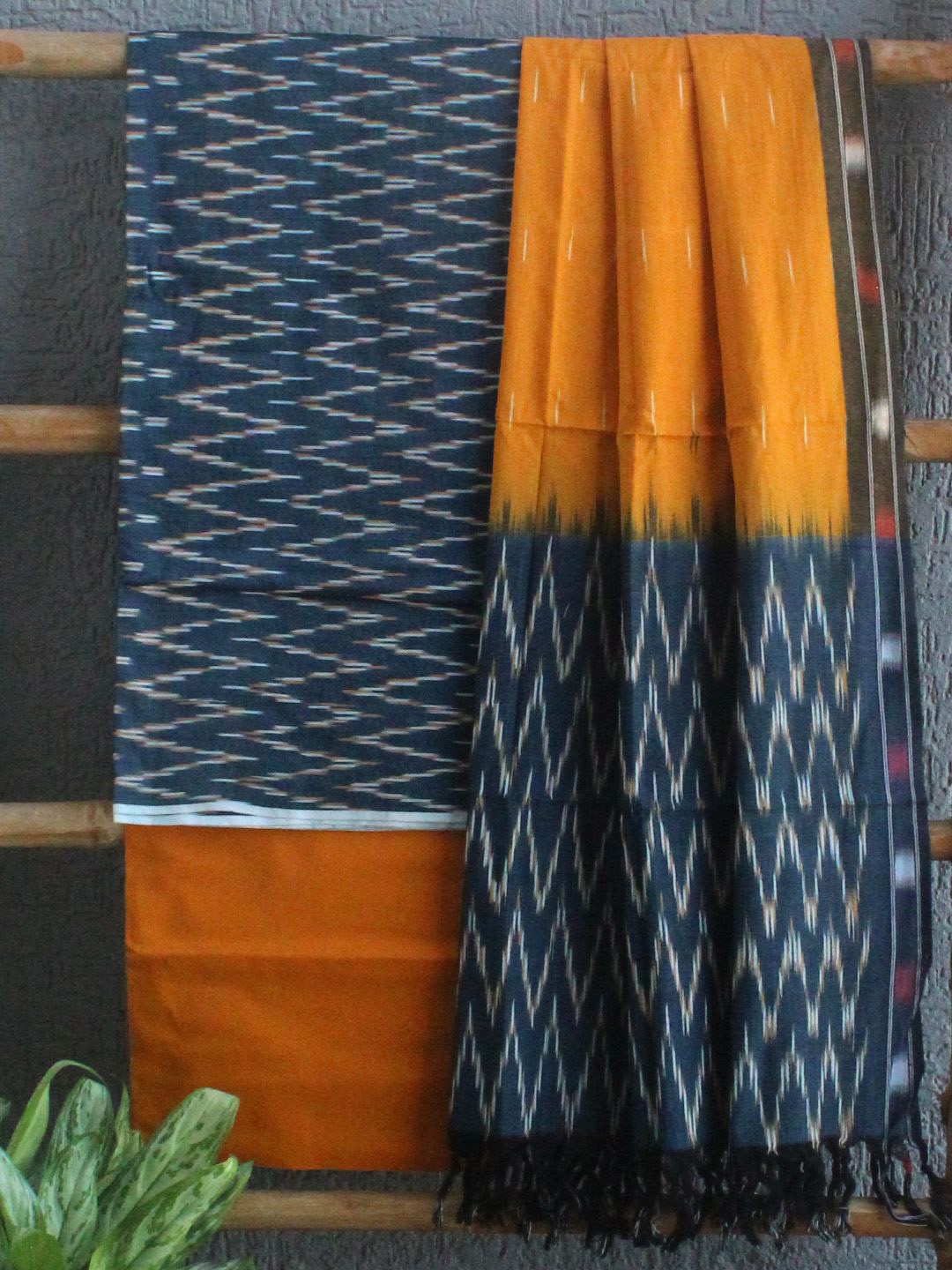 

Weaves of Tradition Geometric Woven Design Pure Cotton Unstitched Dress Material, Navy blue