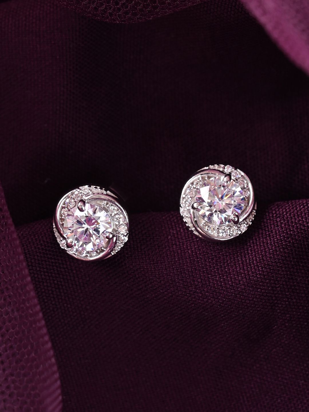 

Clara Sterling Silver Rhodium-Plated Contemporary Cubic Zirconia Studded Earrings