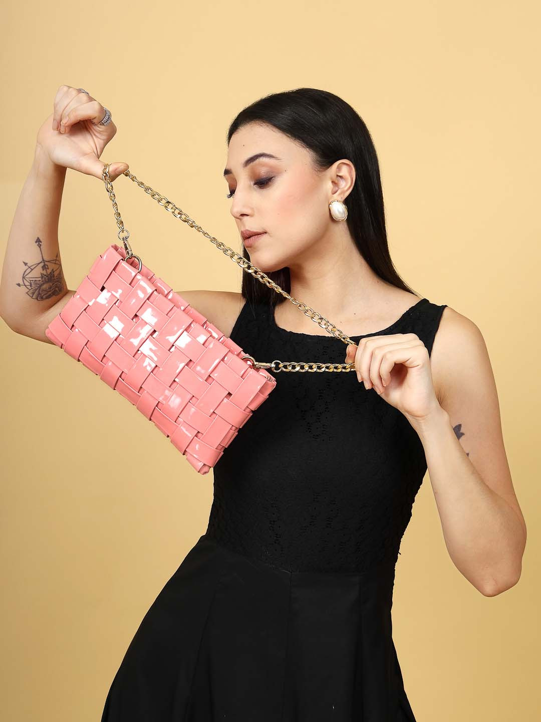 

DressBerry Women PU Structured Sling Bag, Pink