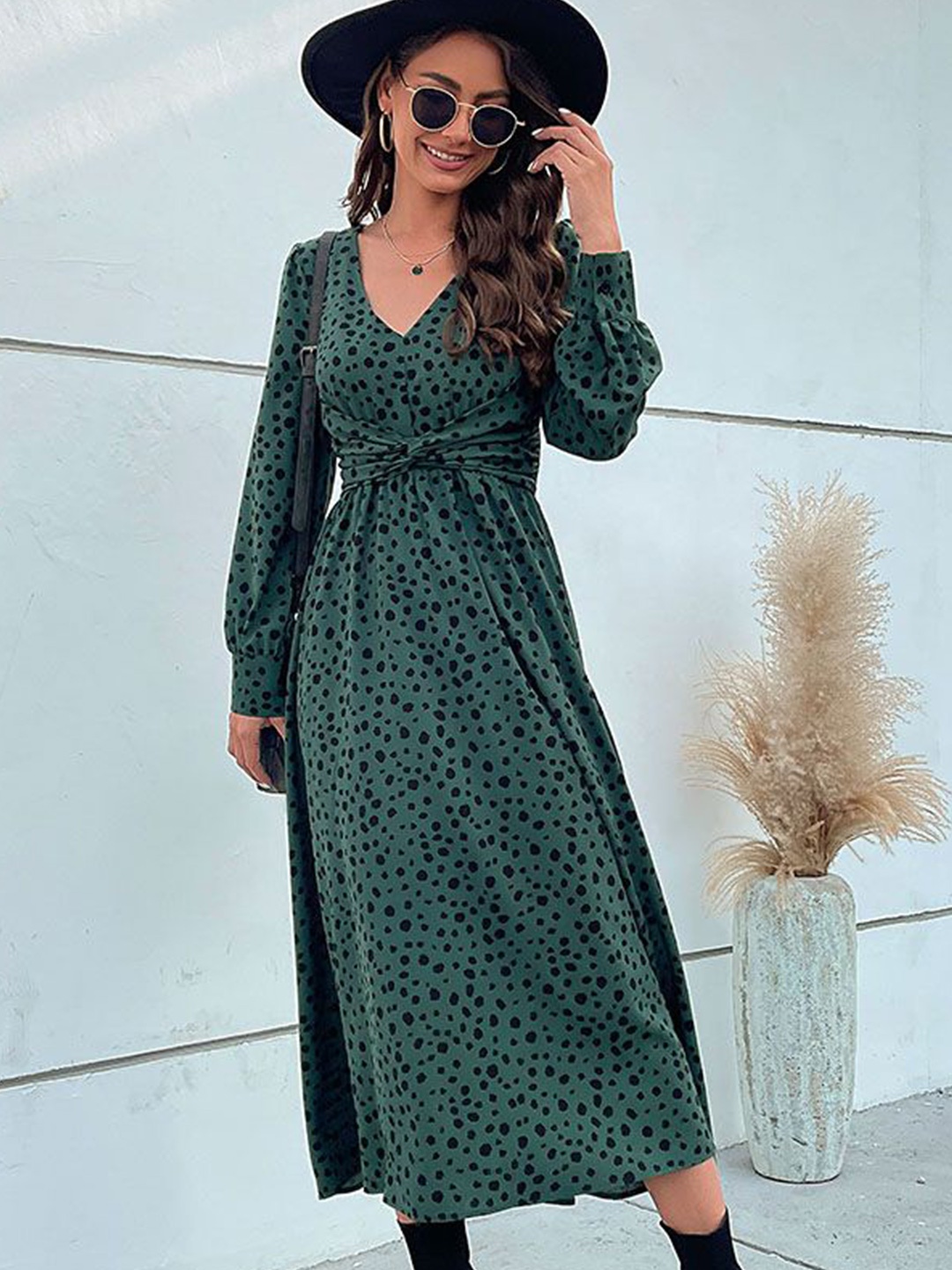 

HERE&NOW Women Abstract Printed Fit & Flare Dress, Green