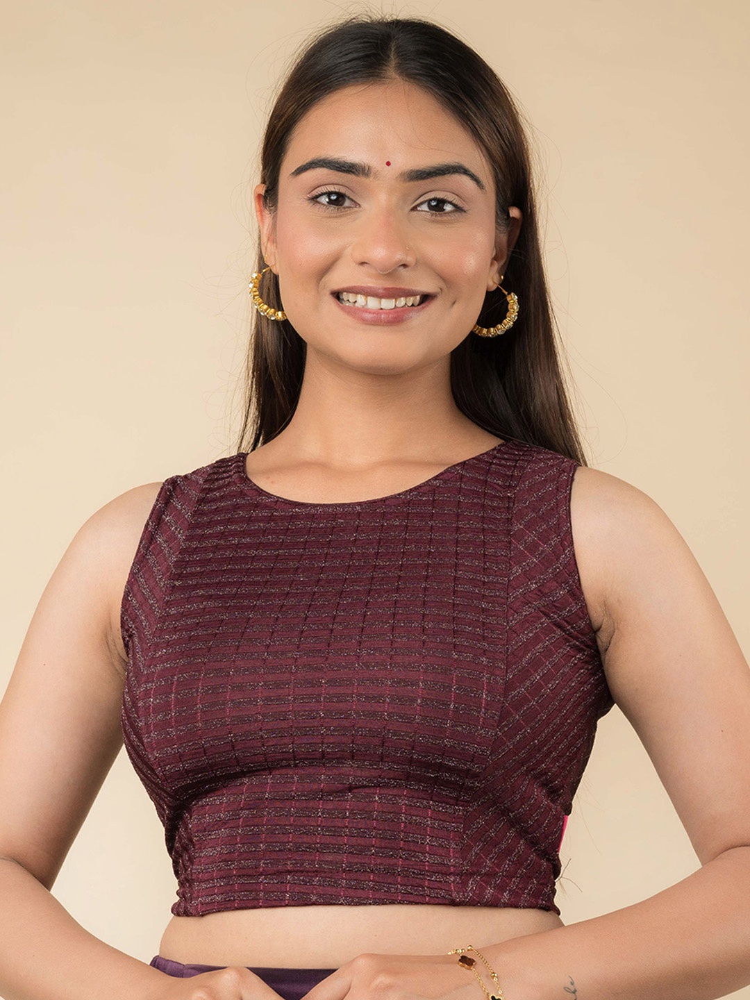 

Bindigasm's Advi Women Sleeveless Saree Blouse, Burgundy
