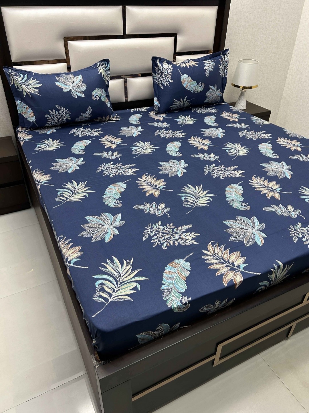 

Pure Decor Velar Sib Blue & Yellow Floral 300 TC Cotton King Bedsheet With 2 Pillow Covers