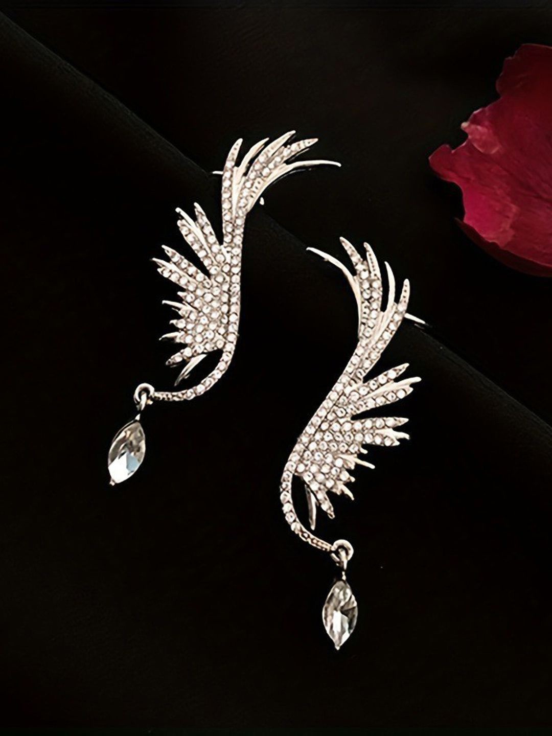 

FIMBUL Silver-Plated Rhinestone Studded Classic Ear Cuff Earrings