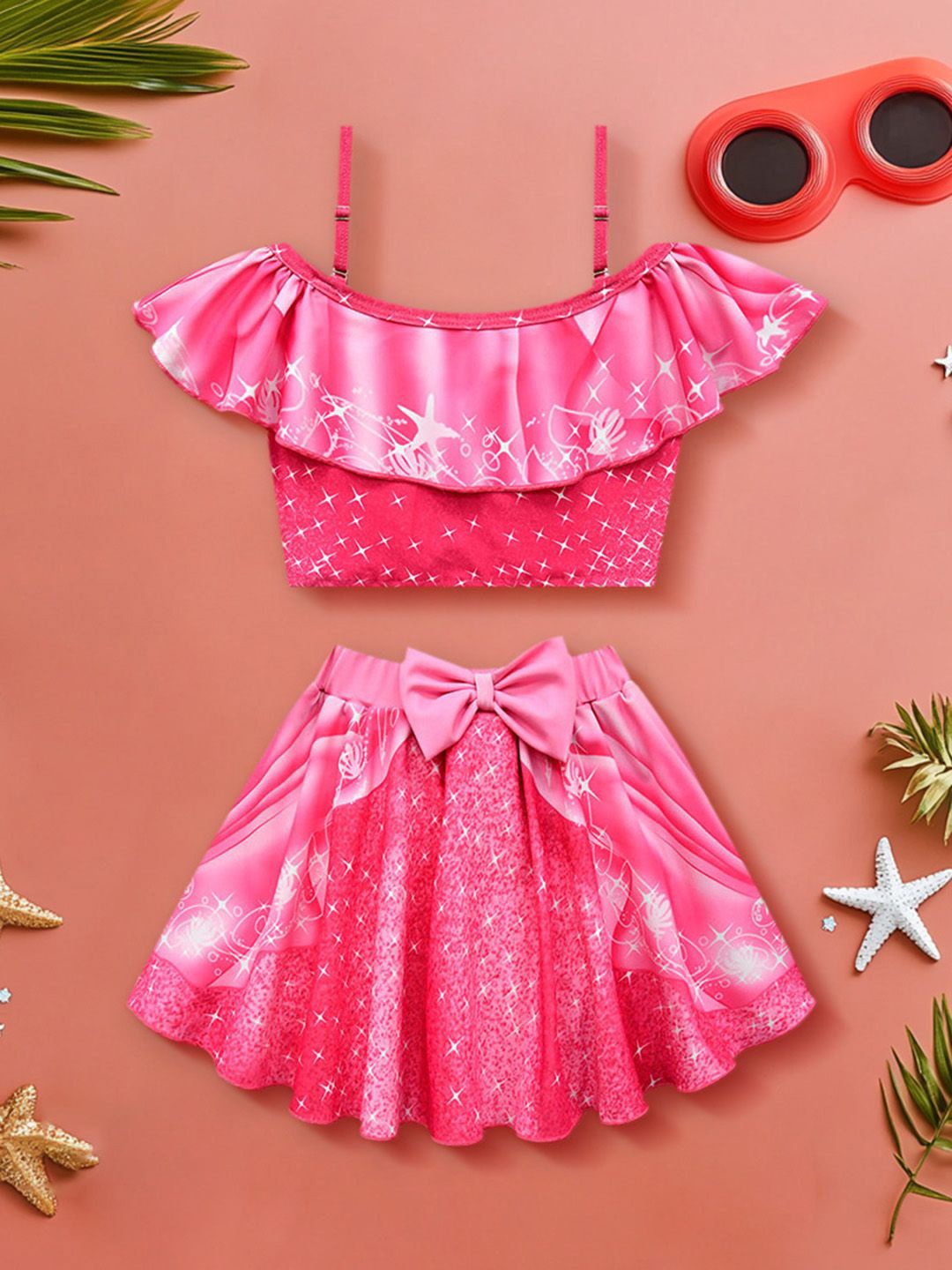 

INCLUD Girls Printed Top with Skirt, Red