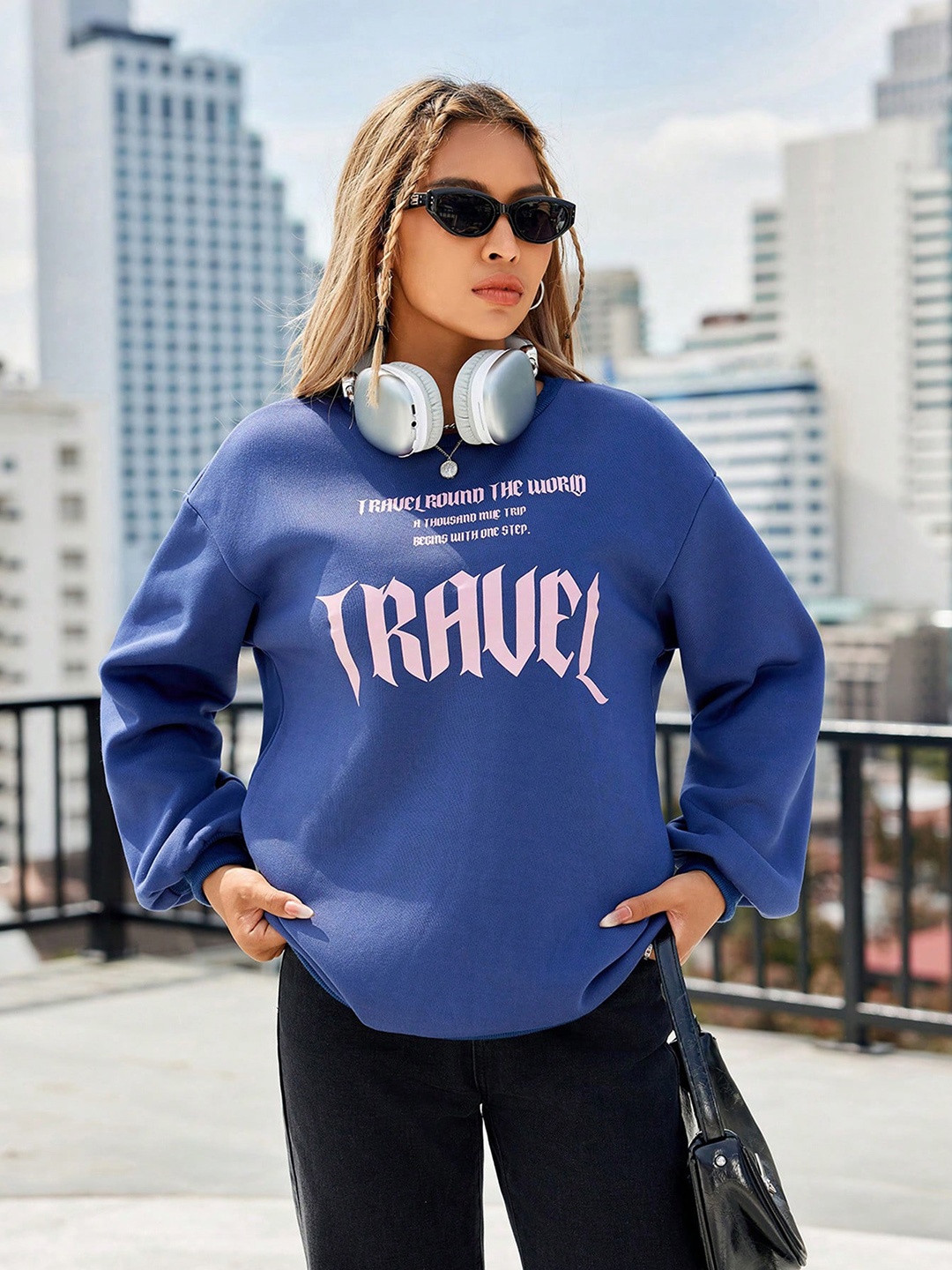 

StyleCast x Revolte Women Typography Printed Sweatshirt, Navy blue