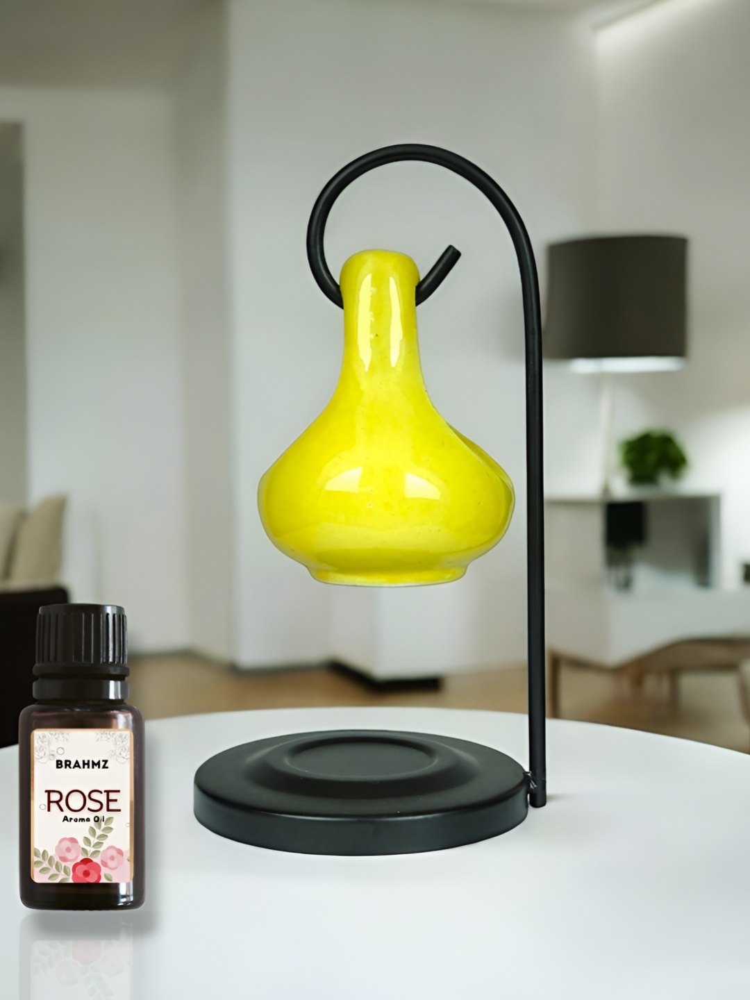 

Brahmz Yellow Ceramic Hanging Candle Aroma Oil Diffusers with 2 Tealights and Rose Oil