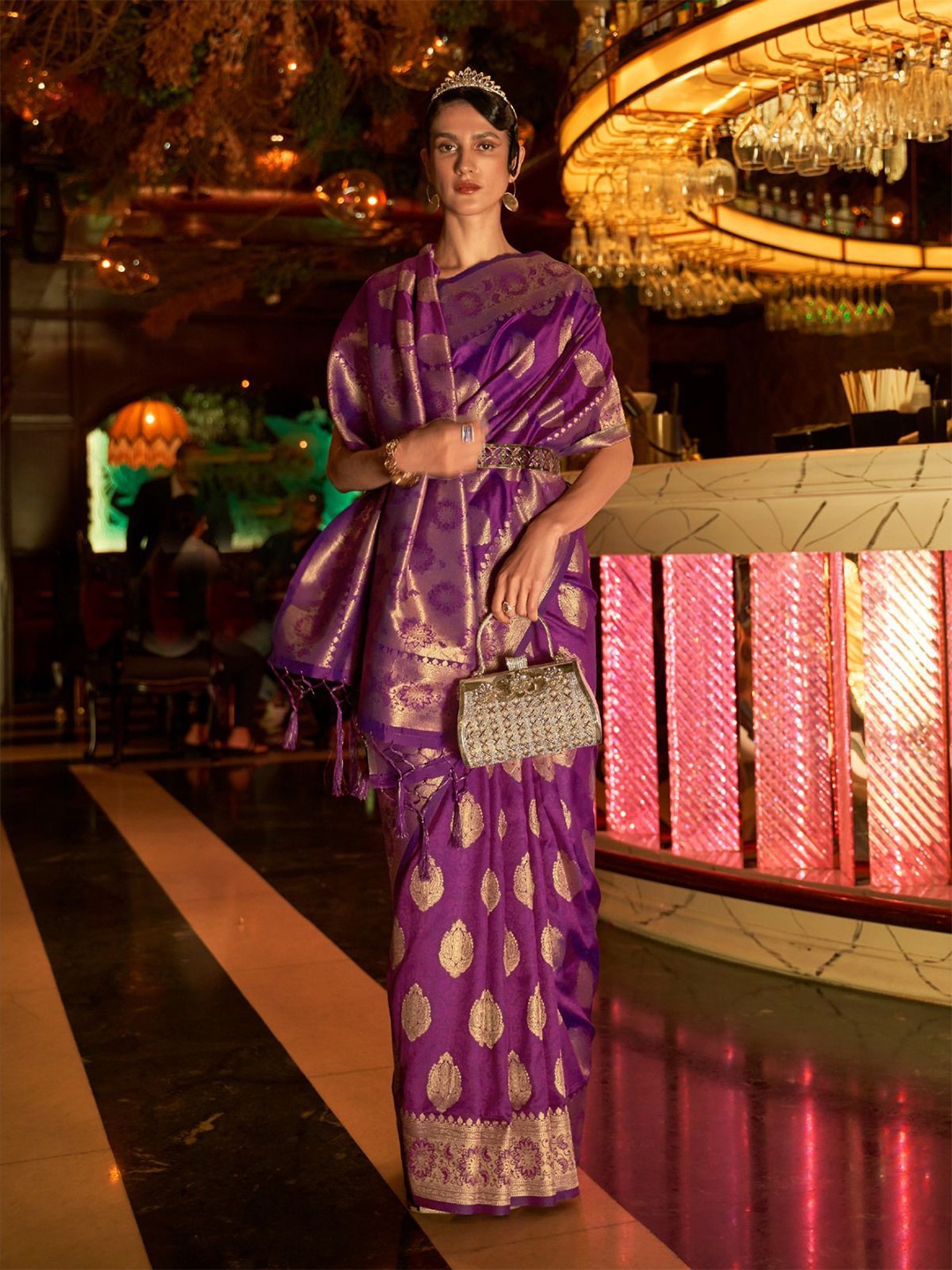 

ODETTE Woven Design Zari Saree, Purple