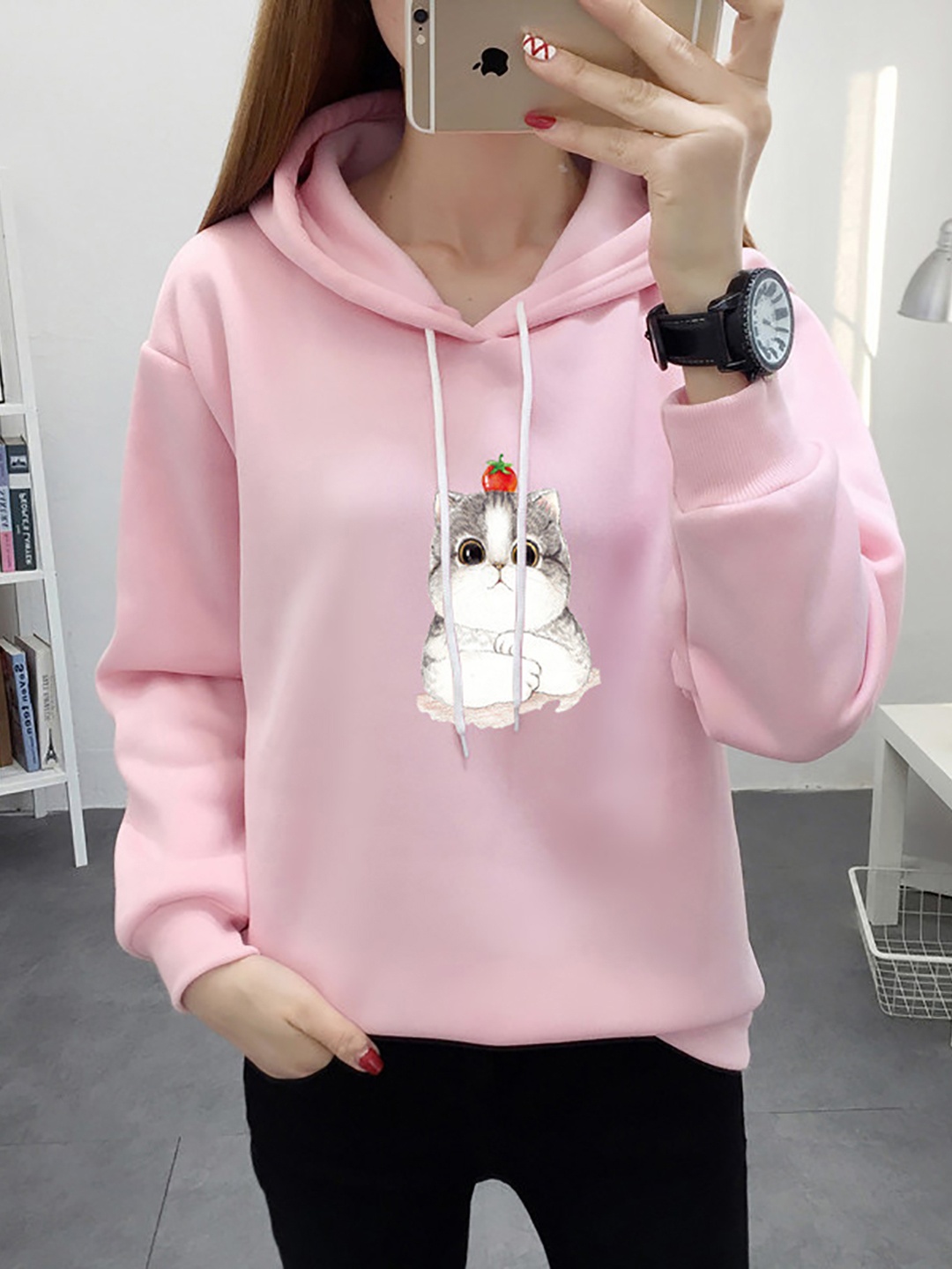 

StyleCast x Revolte Women Graphic Printed Hooded Cotton Sweatshirt, Pink