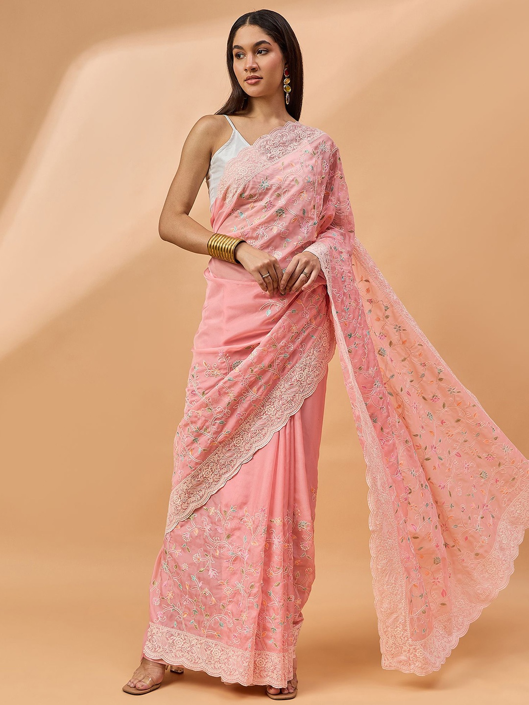

all about you Floral Embroidered Saree, Pink