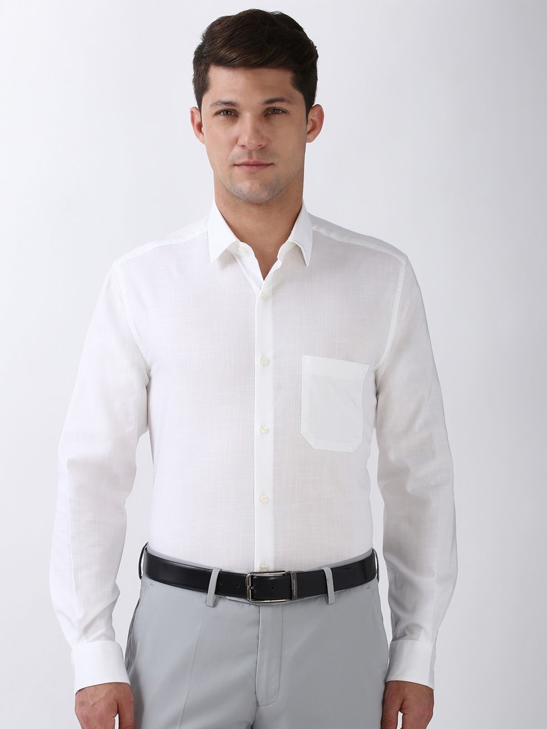 

Peter England Men Spread Collar Solid Cotton Formal Shirt, White