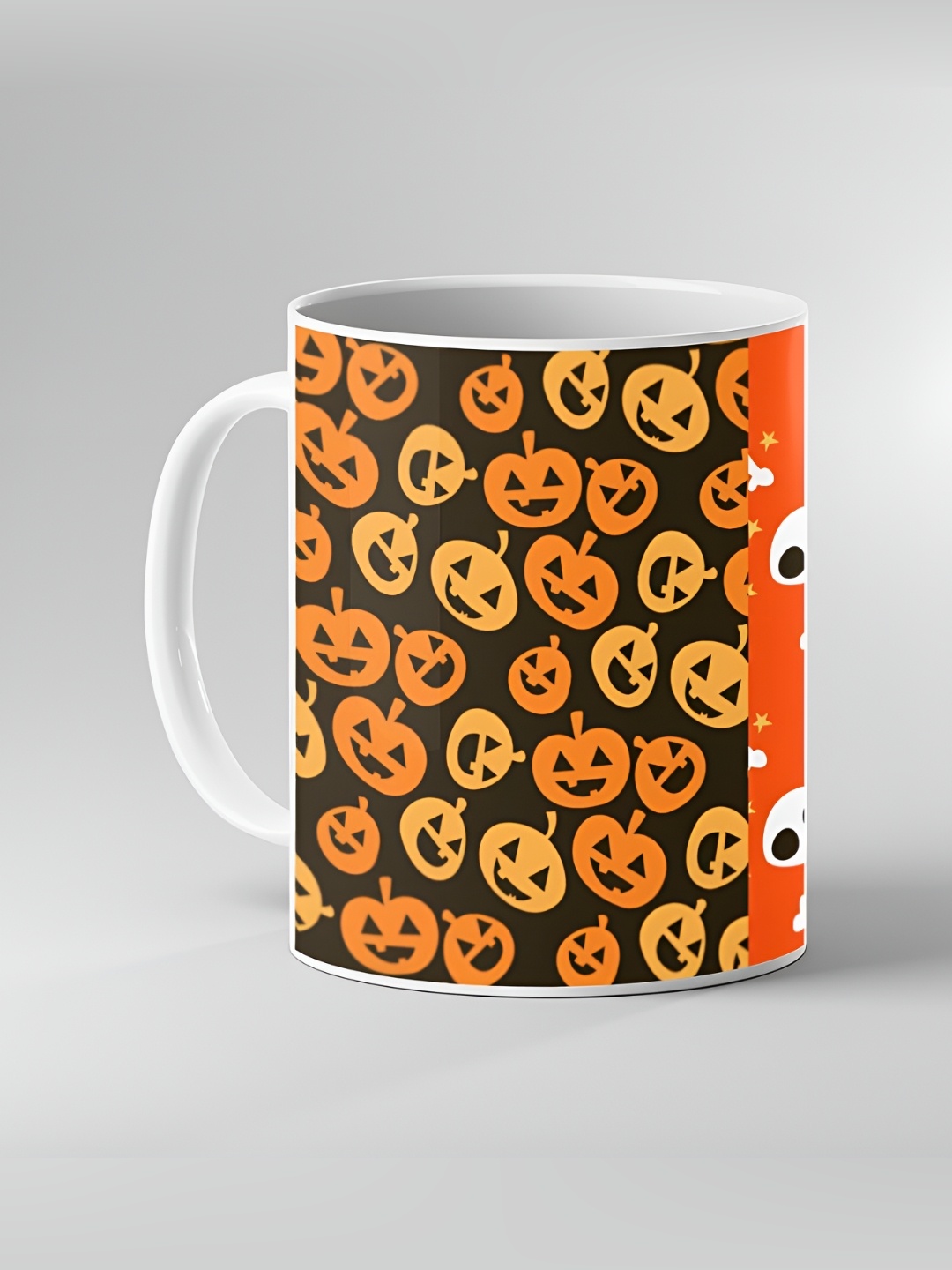 

Keviv White & Orange-Coloured Printed Ceramic Coffee Mug 325 ml